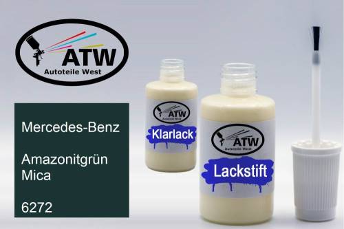 Mercedes-Benz, Amazonitgrün Mica, 6272: 20ml Lackstift + 20ml Klarlack - Set, von ATW Autoteile West.